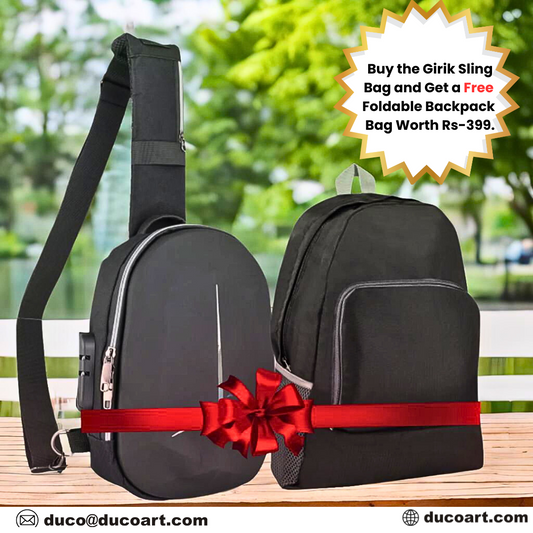 PB15+PB1 | GIRIK Sling Bag with Free PB1 | DucoArt Foldable Space Saving Outdoor Backpack (Grey)