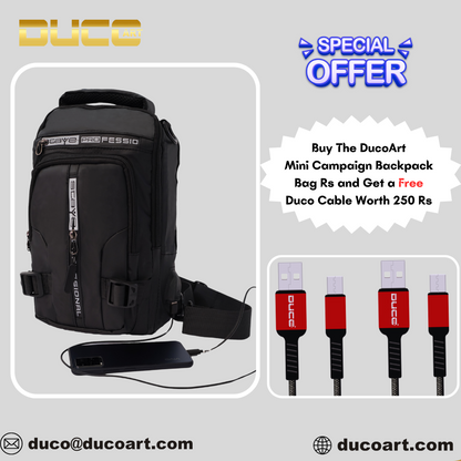 PB16 | DucoArt Mini Campaign Back pack for Men and Women (Black)+ Cable